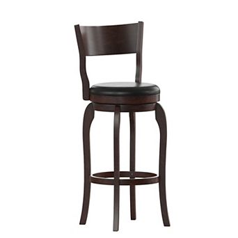 Merrick Lane Tally 30" Classic Wooden Back Swivel Bar Stool with Upholstered Padded Seat