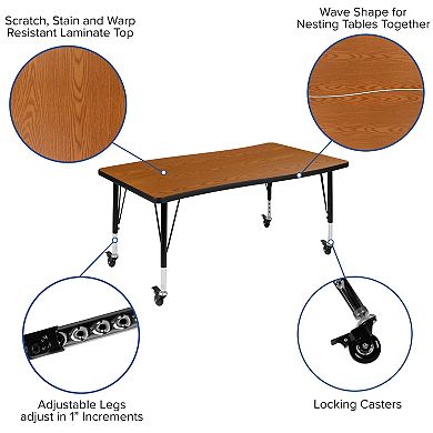 Emma and Oliver 3PC Mobile 76" Oval Wave Collaborative Grey Kids Adjustable Activity Table Set