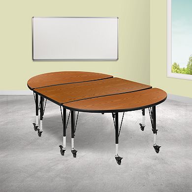 Emma and Oliver 3PC Mobile 76" Oval Wave Collaborative Grey Kids Adjustable Activity Table Set
