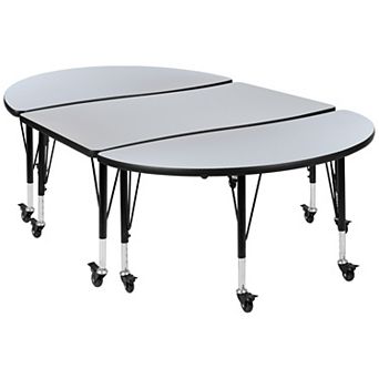 Emma and Oliver 3 pc Mobile 76" Oval Wave Collaborative Grey Kids Adjustable Activity Table Set