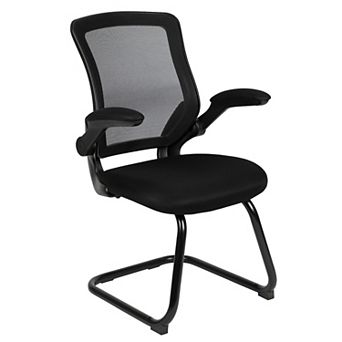 Emma and Oliver Mesh Sled Base Side Reception Chair with Flip-Up Arms
