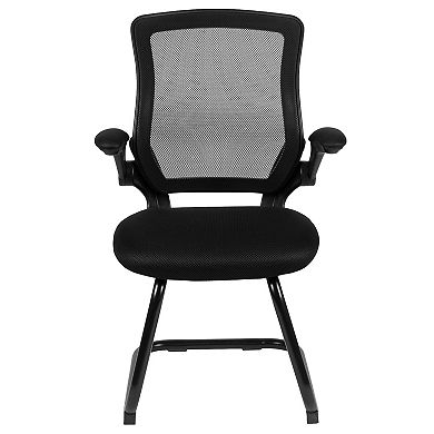 Emma and Oliver Mesh Sled Base Side Reception Chair with Flip-Up Arms