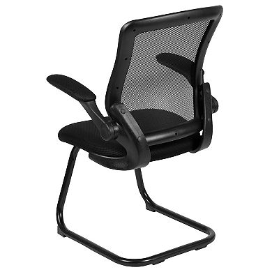 Emma and Oliver Mesh Sled Base Side Reception Chair with Flip-Up Arms