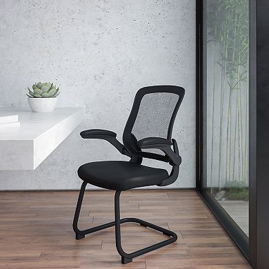 Emma and Oliver Mesh Sled Base Side Reception Chair with Flip-Up Arms