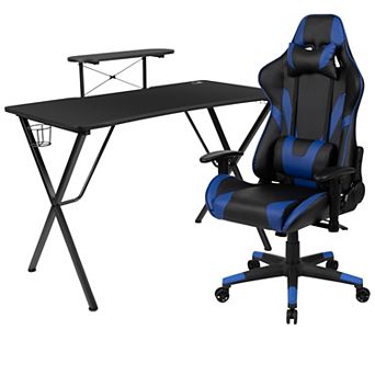 Emma and Oliver Gaming Desk & Chair Set - Cup Holder, Headphone Hook, and Monitor Stand