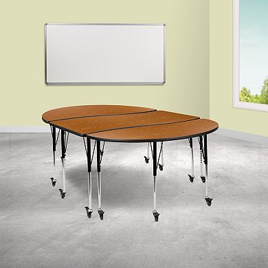 Emma and Oliver 3 Mobile Piece 86" Oval Wave Collaborative Grey Adjustable Activity Table Set