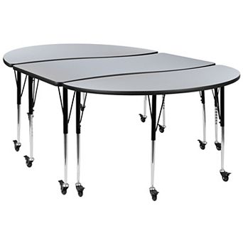Emma and Oliver 3 Mobile Piece 86" Oval Wave Collaborative Grey Adjustable Activity Table Set