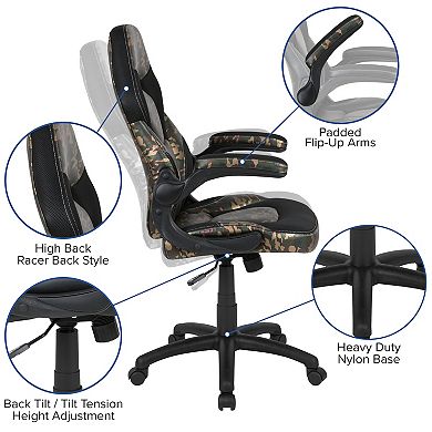 Emma and Oliver Gaming Desk and Racing Chair Set with Headphone Hook, and Monitor Stand