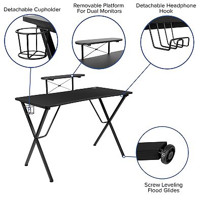 Emma and Oliver Gaming Desk and Racing Chair Set with Headphone Hook, and Monitor Stand