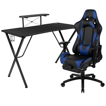 Emma and Oliver Gaming Desk & Chair Set - Cup Holder, Headphone Hook, and Monitor Stand