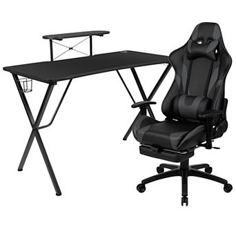 Emma and Oliver Gaming Desk & Chair Set - Cup Holder, Headphone Hook, and Monitor Stand