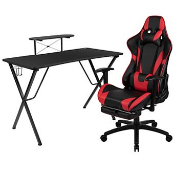 Emma and Oliver Gaming Desk & Chair Set - Cup Holder, Headphone Hook, and Monitor Stand