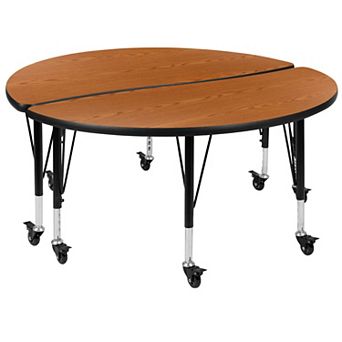 Emma and Oliver 2 pc Mobile 47.5" Circle Collaborative Grey Kids Activity Table Set