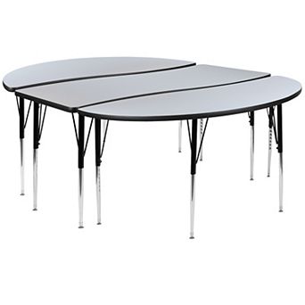 Emma and Oliver 3 pc 86" Oval Wave Collaborative Grey Adjustable Activity Table Set