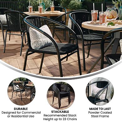 Emma and Oliver 2 Pack Rattan Indoor-Outdoor Restaurant Stack Chair with Curved Back