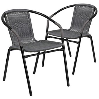 Emma and Oliver 2 Pack Rattan Indoor-Outdoor Restaurant Stack Chair with Curved Back
