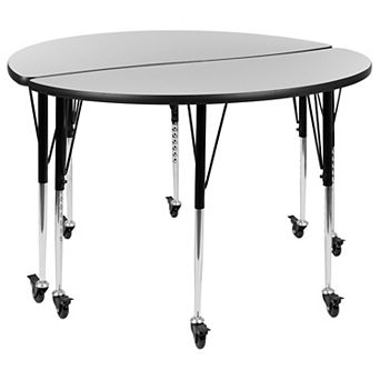 Emma and Oliver 2 pc Mobile 47.5" Circle Collaborative Grey Adjustable Activity Table Set