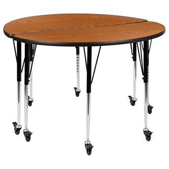 Emma and Oliver 2 pc Mobile 47.5" Circle Collaborative Grey Adjustable Activity Table Set