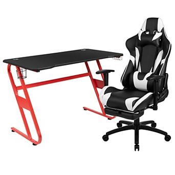 Emma and Oliver Desk Bundle-Gaming Desk, Cup Holder, Headphone Hook and Reclining Chair