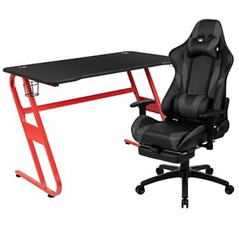 Emma and Oliver Desk Bundle-Gaming Desk, Cup Holder, Headphone Hook and Reclining Chair