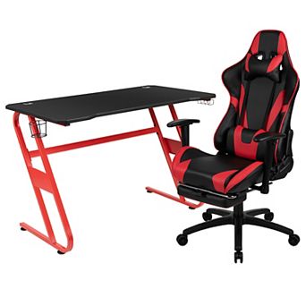 Emma and Oliver Desk Bundle-Gaming Desk, Cup Holder, Headphone Hook and Reclining Chair
