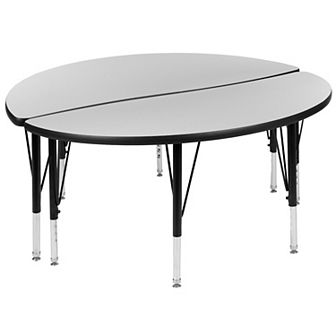 Emma and Oliver 2 pc 47.5" Circle Collaborative Grey Kids Adjustable Activity Table Set