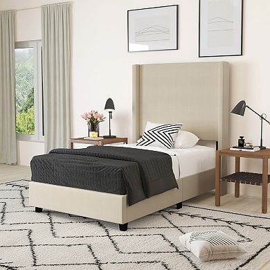 Merrick Lane Bramlett Modern Platform Bed with Padded Wingback Headboard - No Box Spring Needed