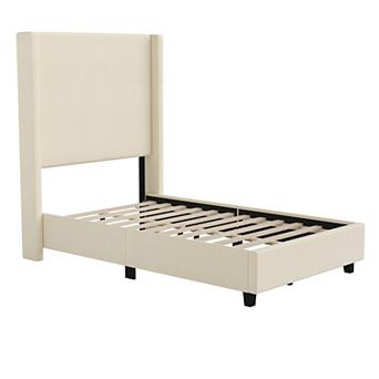 Merrick Lane Bramlett Modern Platform Bed with Padded Wingback Headboard - No Box Spring Needed