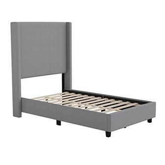 Merrick Lane Bramlett Modern Platform Bed with Padded Wingback Headboard - No Box Spring Needed