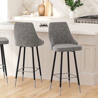Merrick Lane Petra Modern Upholstered Dining Stools With Chrome Accented Metal Frames And Footrests