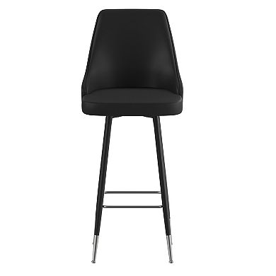 Merrick Lane Petra Modern Upholstered Dining Stools With Chrome Accented Metal Frames And Footrests