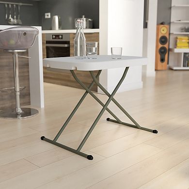 Emma and Oliver Height Adjustable Plastic Folding TV Tray/Laptop Table in Granite White