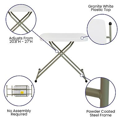 Emma and Oliver Height Adjustable Plastic Folding TV Tray/Laptop Table in Granite White