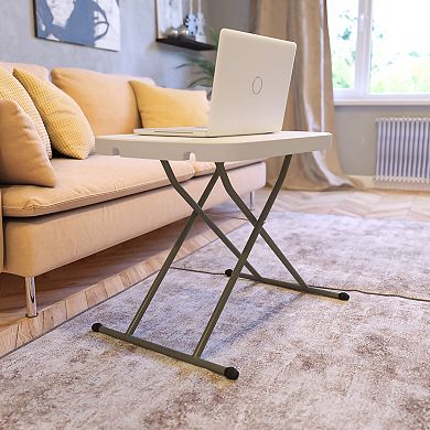 Emma and Oliver Height Adjustable Plastic Folding TV Tray/Laptop Table in Granite White