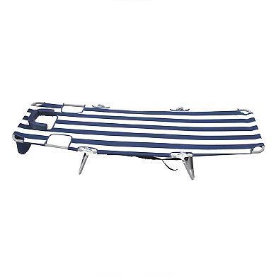 Ostrich Backpack Chaise Folding Lounge Chair w/Storage Bag, Navy Stripe (2 Pack)