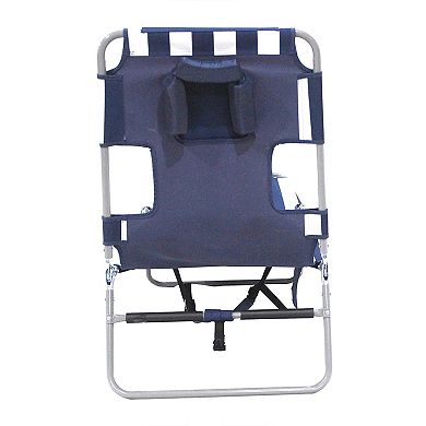 Ostrich Backpack Chaise Folding Lounge Chair w/Storage Bag, Navy Stripe (2 Pack)