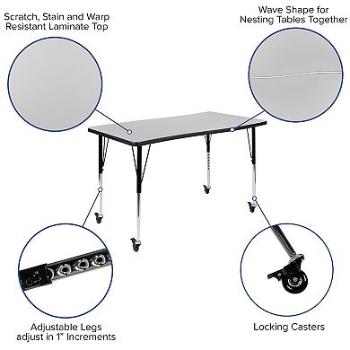 Emma and Oliver 3 Mobile Piece 76" Oval Wave Collaborative Grey Adjustable Activity Table Set