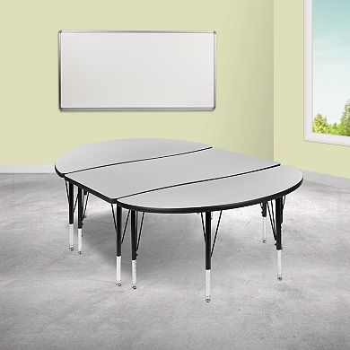Emma and Oliver 3 Piece 76" Oval Wave Collaborative Grey Kids Adjustable Activity Table Set
