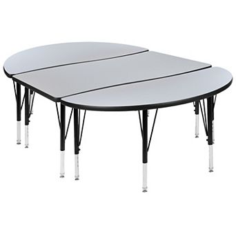Emma and Oliver 3 pc 76" Oval Wave Collaborative Grey Kids Adjustable Activity Table Set