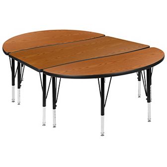 Emma and Oliver 3 pc 76" Oval Wave Collaborative Grey Kids Adjustable Activity Table Set