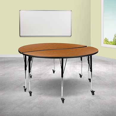 Emma and Oliver 2 Piece Mobile 60" Circle Collaborative Grey Adjustable Activity Table Set