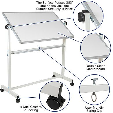 Emma and Oliver Double-Sided Mobile White Board Stand with Pen Tray