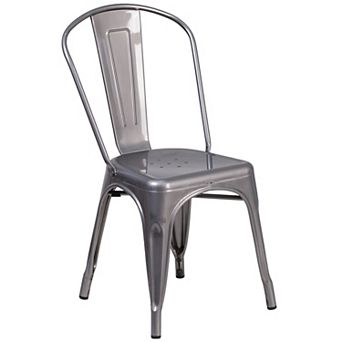 Merrick Lane Powder Coated Metal Stacking Dining Chair with Plastic Floor Glides