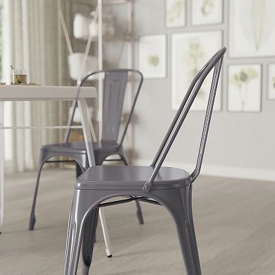 Merrick Lane Powder Coated Metal Stacking Dining Chair with Plastic Floor Glides