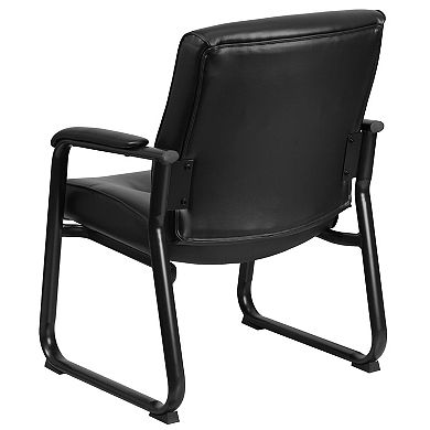 Emma and Oliver Big & Tall Leather Executive Side Chair with Clean Line Stitching and Sled Base