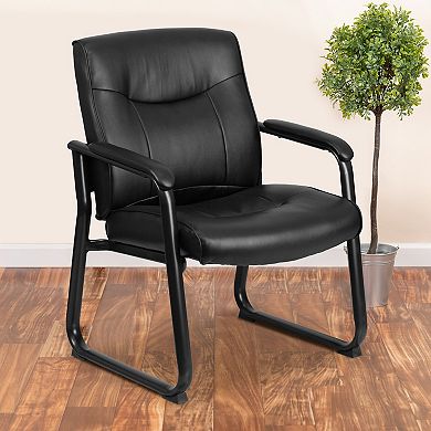 Emma and Oliver Big & Tall Leather Executive Side Chair with Clean Line Stitching and Sled Base