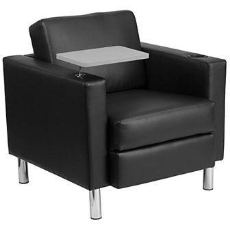 Emma and Oliver Guest Chair with Tablet Arm, Tall Chrome Legs and Cup Holder