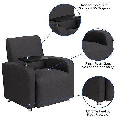 Emma and Oliver Guest Chair with Tablet Arm, Tall Chrome Legs and Cup Holder