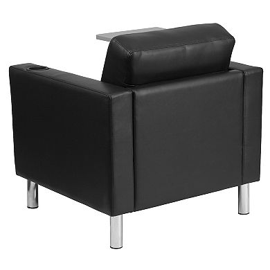 Emma and Oliver Guest Chair with Tablet Arm, Tall Chrome Legs and Cup Holder