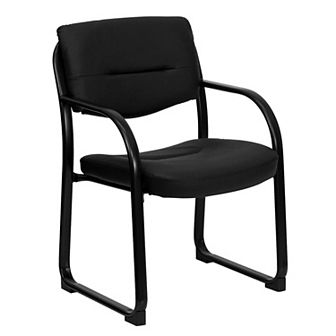Emma and Oliver Leather Executive Side Reception Chair with Sled Base